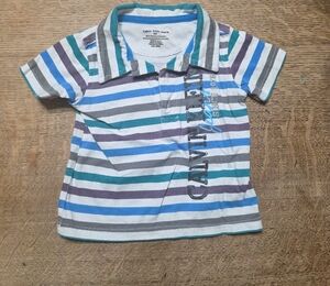 Calvin Klein Jeans Blue and Gray Striped Kids Polo